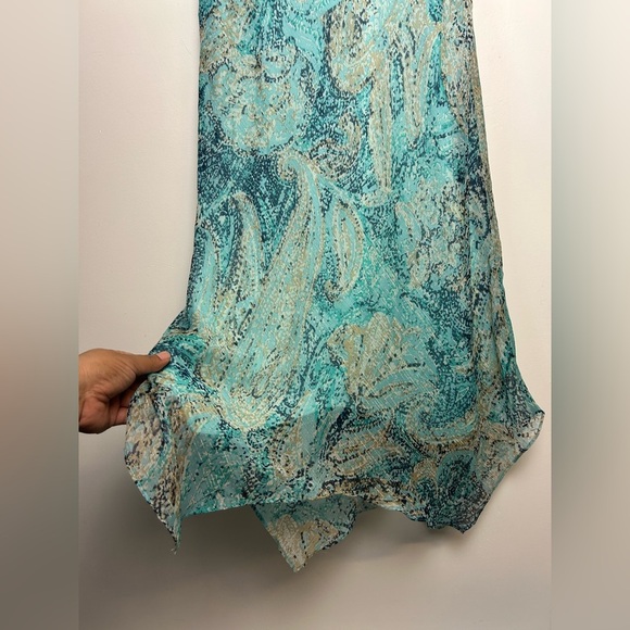 Sheri Marti VTG Y2K Paisley 10 Flare Hem Metallic Blue Empower waist Midi Dress - Picture 7 of 15